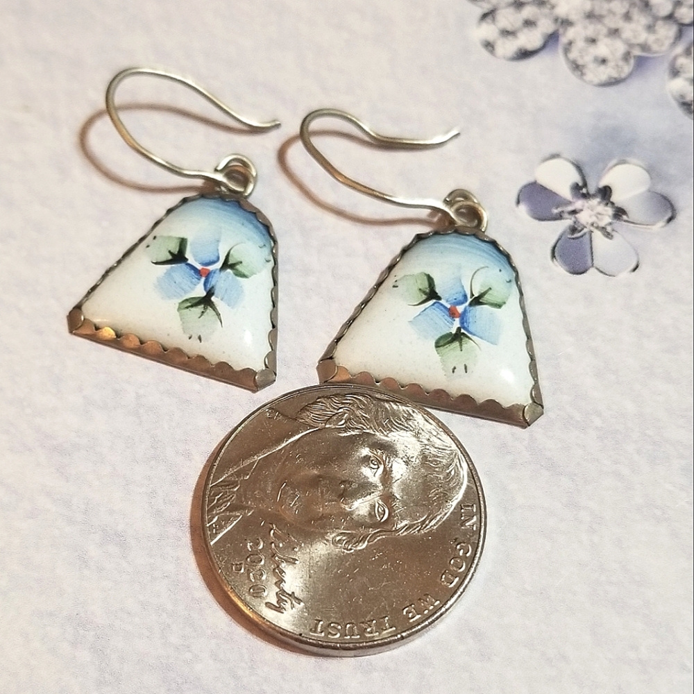 Vintage RUSSIAN Enamel Hand Painted Sterling Dangle Earrings - Picture 6 of 6